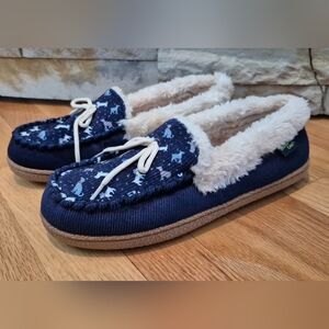 Western Chief Women's 8 Navy Blue Elaine Dog Day Mocassin Style Slippers EUC